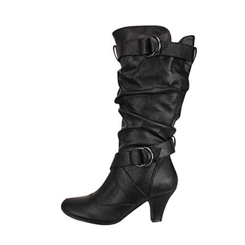 IQYU Vintage Viktorianische Stiefel,Damen Goth Plateau-Stiefel,Spitz Pu Lederstiefel,Party KostüMstiefel,Biker Boots FüR Frauen,SchnüRstiefel Mit GüRtelschnalle,Reitstiefel Mit Absatz FüR Damen von IQYU