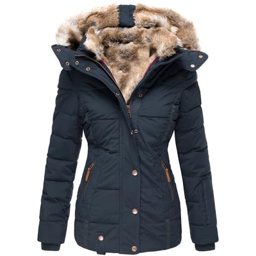 IQYU Winterjacke Damen Warm Gefüttert Mit Fell - Steppjacke Damen Übergangsjacke Winter Outdoorjacke Kunstfell Winterparka Große Größen Wintermantel Mit Kapuze Steppjacke/Wanderjacke/Motorradjacke von IQYU