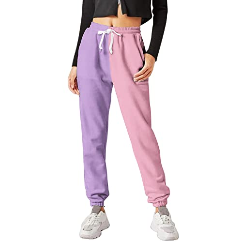 IQYU Zweifarbige Jogginghose Damen Jogginghosen Lang Trainingshose Baumwolle Sporthose Frauen Sweatpants Slim Fit Freizeithose Lang Thermo-Laufhose Teenager MäDchen Y2k Hose Yoga Jogger Hose von IQYU