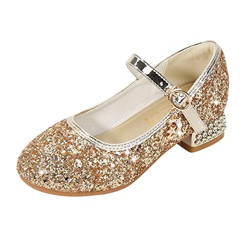 Kinder Leuchtschuhe Kleinkind Kleinkind Mädchen Kleid Pumps Glitzer Pailletten Prinzessin Low Heels Party Tanzschuhe Strass Sandalen Antirutsch Schuhe Kinder (Gold, 25 Toddler) von IQYU