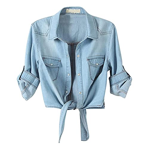 Kurze Jeansjacke Damen Elegant Zum Kleid: Jeanshemd Damen 3/4 Arm Jeansbluse Sommer Hemdbluse Button-Down Shirt Blau Jean-Oberteile Elegant Bolero Jacke Herbst Sommer Übergangsjacke/Schulterjacke Kurze Jeansjacke Damen Elegant Zum Kleid: Jeanshemd Damen 3/4 Arm Jeansbluse Sommer Hemdbluse Button-Down Shirt Blau Jean-Oberteile Elegant Bolero Jacke Herbst Sommer Übergangsjacke/Schulterjacke von IQYU
