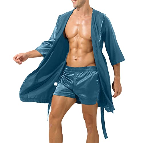 Nachthemd Herren Kurzarm Seide - Schlafanzughose Herren Kurz Lustig Schlafanzug Leicht Hausanzug Leicht Schwarz Loungewear Satin Pyjama Lang Seidennachthemd Dünn Pyjama Hose Kuschelig Schlafkleid von IQYU