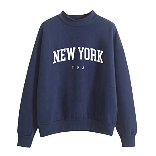 New York Pullover Damen: Pullover Damen Oversize Baumwolle Langarmshirt Teenager MäDchen Langarm Sweatshirt Ohne Kapuze Pullover Vintage Graphic Hoodies Hip Hop Streetwear Bauchfrei Pulli Y2k Top von IQYU