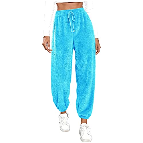 Schlafhose Damen Lang Baumwolle Flanell: Kuschelige Hose Schlafhose Winter Warm Plüschhose Outdoor Jogginghose Mit Taschen Fleecehose Bequeme-Haushose/Freizeithose Pyjama-Hose Schlafanzughose, Xs-5Xl von IQYU