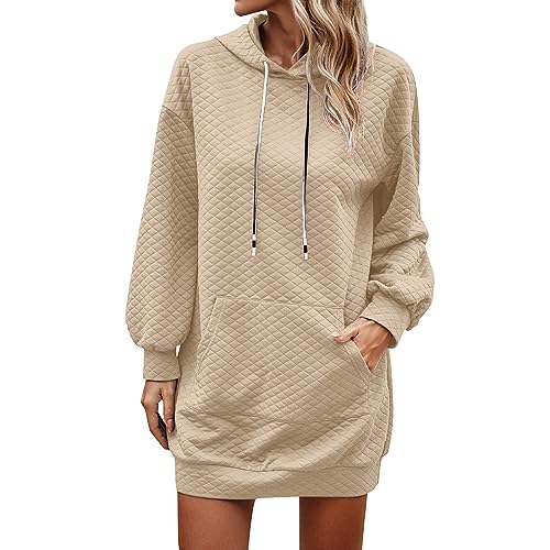 Sportkleidung Frauen - Hoodie Kleid Damen Mit Kapuze Herbstkleid Kurz Elegant Sweatshirt Langarm Sweatkleid Einfarbig Winter Shirtkleid Mit Taschen Blusenkleid Locker Freizeit Hüftkleid Bequem Tops von IQYU