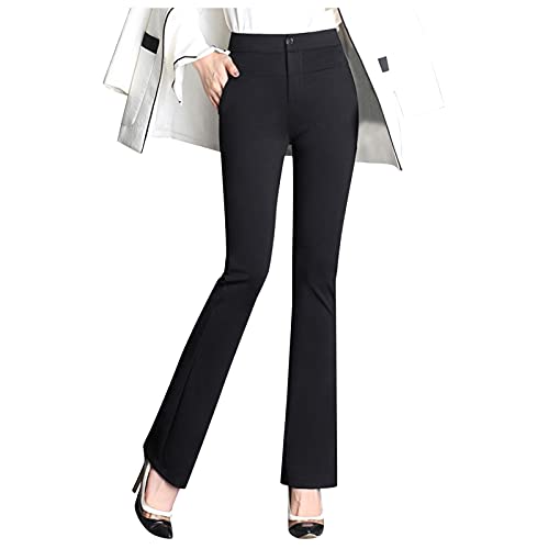 Stoffhose Damen Elegant Stretch-Anzughose Damen Schwarz High Waist Schlaghose Business-Freizeithose Yoga-Anzughosen Gerades Bein Arbeitshose Mit Taschen Sporthosen, BüRo-Hosen,Sport-Fitness-Jazzpants von IQYU