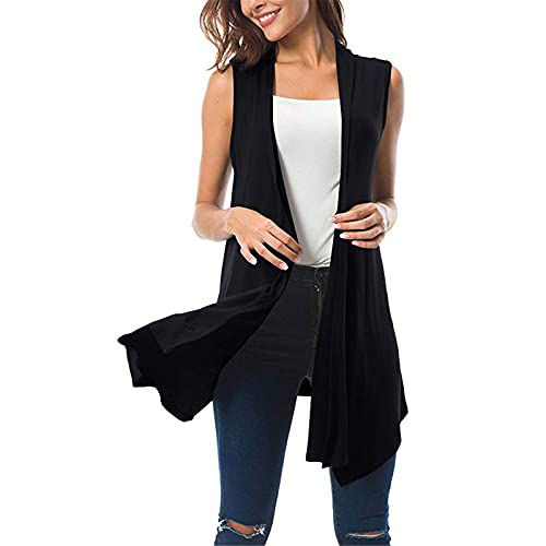 Strickjacke Damen Schwarz DüNn, Strickmantel Damen Lang Ärmellos Strickjacken Sommer Leichte FrüHlingsjacke Elegante Sommerjacken FüR Frauen Strickmantel Vorne Offen Strickweste Coat Jacke Mantel von IQYU