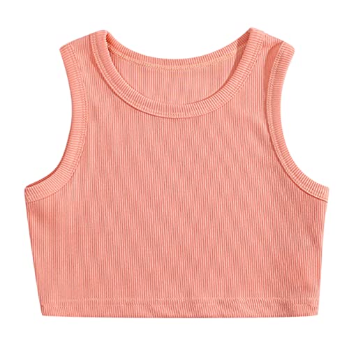 T Shirt Kinder Schwarz Tanz Tank Top Racerback Crop Tank Top Ärmelloses Sport Tanz Top für Ballett Gymnastik Dancewear Bauchfreie T Shirts Für Mädchen (Pink, 6-7 Years) von IQYU