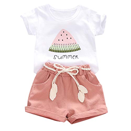 T Shirts Männer Kinder Kleinkinderoberteile + Kurze Outfits-Outfits für Mädchen Buchstabendrucke Baby-Kleidung Set für Mädchen Baby Halloween Kostüm 1 Jahr (Pink, 6-12 Months) von IQYU