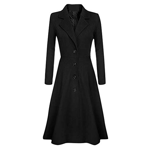 Wollmantel Damen Winter Schwarz Lang - Winterkleid Damen Langarm Warm Elegant Tailliert Winterjacke Revers Wolljacke Herbt Winter Klassische Vintage Schlack Trenchcoat Slim Fit Frauen Wintermantel von IQYU