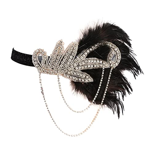 ISAKEN 1920s Stirnband Feder Damen Haarband 20er Jahre Elastisch Kopfschmuck Mode Bling Strass Haarschmuck Gatsby Kostüm Accessoires Vintage Party Festival Haarschmuck von ISAKEN