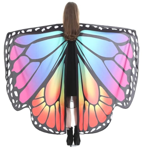 ISAKEN Damen Schmetterling Kostüm Faschingkostüme Schmetterling Flügel Schal Erwachsene Poncho Umhang für Party Halloween Weihnachten Kostüm Cosplay Karneval Fasching von ISAKEN