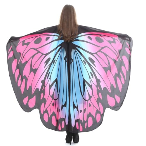 ISAKEN Damen Schmetterling Kostüm Faschingkostüme Schmetterling Flügel Schal Erwachsene Poncho Umhang für Party Halloween Weihnachten Kostüm Cosplay Karneval Fasching von ISAKEN