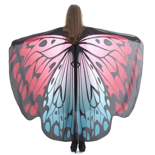 ISAKEN Damen Schmetterling Kostüm Faschingkostüme Schmetterling Flügel Schal Erwachsene Poncho Umhang für Party Halloween Weihnachten Kostüm Cosplay Karneval Fasching von ISAKEN