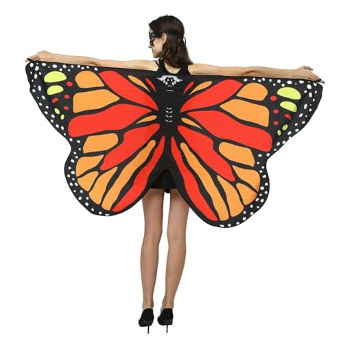 ISAKEN Damen Schmetterling Kostüm Umhang Frauen Schmetterlingsflügel Karnevalskostüme Fee Flügel Umhang Schal Poncho für Halloween Weihnachten Party Kostüm Cosplay Karneval Fasching von ISAKEN