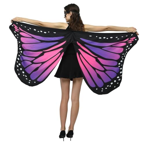 ISAKEN Damen Schmetterling Kostüm Umhang Frauen Schmetterlingsflügel Karnevalskostüme Fee Flügel Umhang Schal Poncho für Halloween Weihnachten Party Kostüm Cosplay Karneval Fasching von ISAKEN