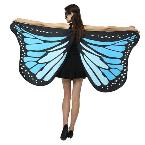 ISAKEN Damen Schmetterling Kostüm Umhang Frauen Schmetterlingsflügel Karnevalskostüme Fee Flügel Umhang Schal Poncho für Halloween Weihnachten Party Kostüm Cosplay Karneval Fasching von ISAKEN