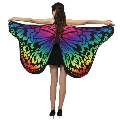 ISAKEN Damen Schmetterling Kostüm Umhang Frauen Schmetterlingsflügel Karnevalskostüme Fee Flügel Umhang Schal Poncho für Halloween Weihnachten Party Kostüm Cosplay Karneval Fasching von ISAKEN