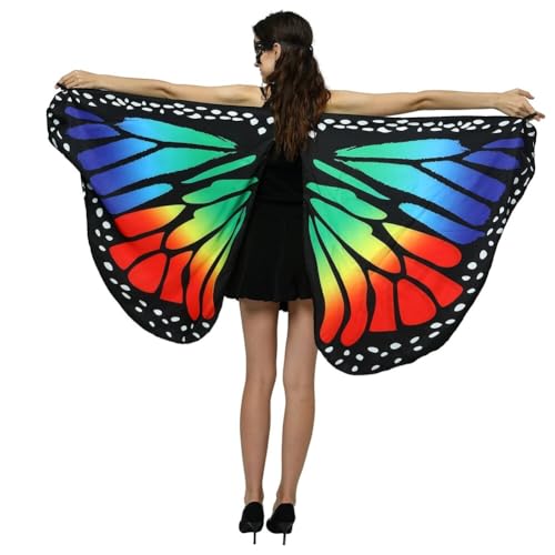 ISAKEN Damen Schmetterling Kostüm Umhang Frauen Schmetterlingsflügel Karnevalskostüme Fee Flügel Umhang Schal Poncho für Halloween Weihnachten Party Kostüm Cosplay Karneval Fasching von ISAKEN