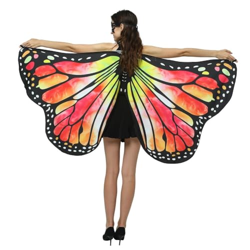 ISAKEN Damen Schmetterling Kostüm Umhang Frauen Schmetterlingsflügel Karnevalskostüme Fee Flügel Umhang Schal Poncho für Halloween Weihnachten Party Kostüm Cosplay Karneval Fasching von ISAKEN