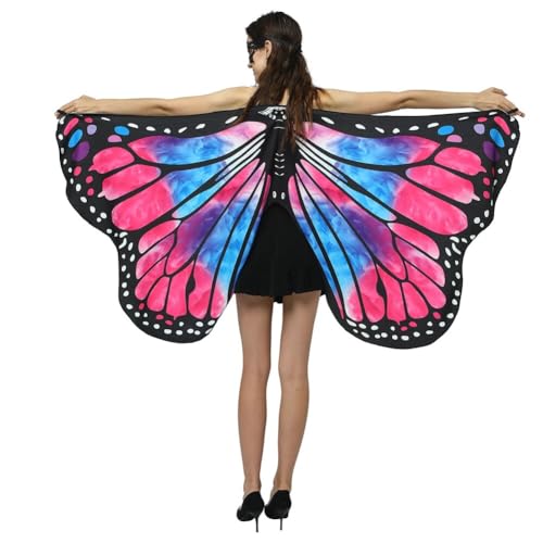 ISAKEN Damen Schmetterling Kostüm Umhang Frauen Schmetterlingsflügel Karnevalskostüme Fee Flügel Umhang Schal Poncho für Halloween Weihnachten Party Kostüm Cosplay Karneval Fasching von ISAKEN