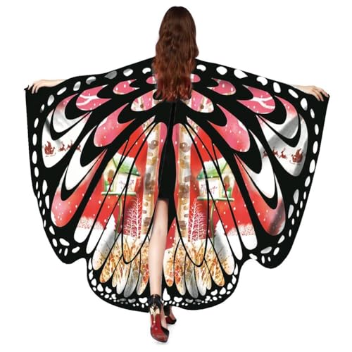 ISAKEN Karnevalskostüm Damen Schmetterling Umhang Erwachsene Poncho Umhang Farbverlauf Bunte Druck Schmetterlingflügel Schal für Party Halloween Weihnachten Kostüm Cosplay Karneval Fasching von ISAKEN