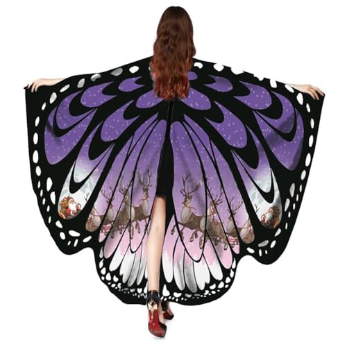 ISAKEN Karnevalskostüm Damen Schmetterling Umhang Erwachsene Poncho Umhang Farbverlauf Bunte Druck Schmetterlingflügel Schal für Party Halloween Weihnachten Kostüm Cosplay Karneval Fasching von ISAKEN