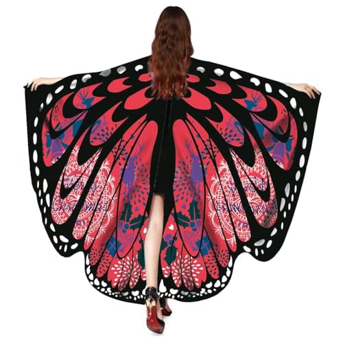 ISAKEN Karnevalskostüm Damen Schmetterling Umhang Erwachsene Poncho Umhang Farbverlauf Bunte Druck Schmetterlingflügel Schal für Party Halloween Weihnachten Kostüm Cosplay Karneval Fasching von ISAKEN