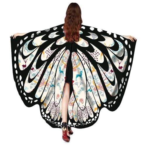 ISAKEN Karnevalskostüm Damen Schmetterling Umhang Erwachsene Poncho Umhang Farbverlauf Bunte Druck Schmetterlingflügel Schal für Party Halloween Weihnachten Kostüm Cosplay Karneval Fasching von ISAKEN