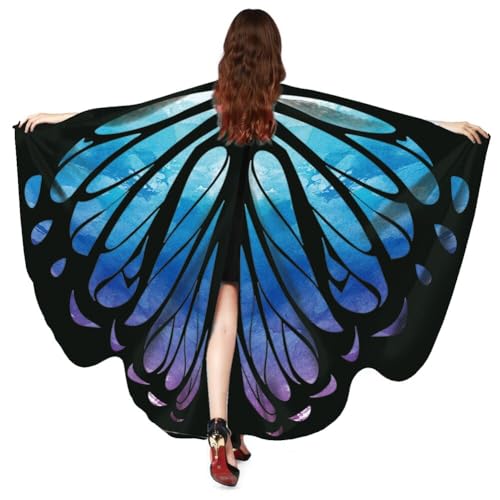 ISAKEN Schmetterling Umhang Damen Karnevalskostüm Schmetterling Schal Pixie Cosplay Zubehör Weiches Schmetterling Umhang Kostüm für Halloween Cosplay Karneval Fasching Party von ISAKEN