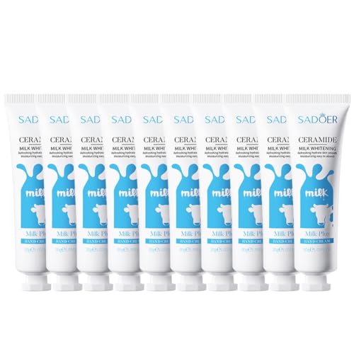 ISAKEN Whiten Handcreme Set, 10 Pack Mini Handcreme Feuchtigkeitsspendend Fußcreme Milch Handlotion für Frauen Männer, Körpercreme Geschenkset für Muttertag Weihnachten Geburtstagsgeschenke von ISAKEN