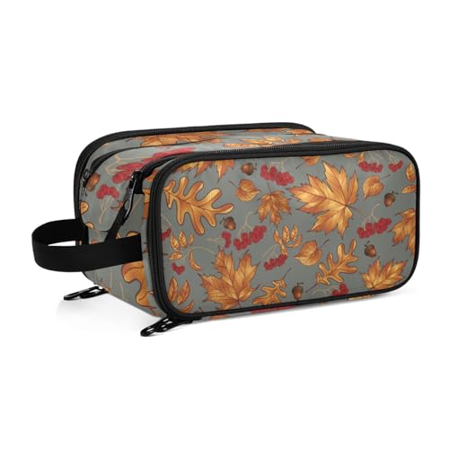 Herbst Blätter und Blumen Reise Kulturbeutel für Frauen Mädchen Männer Tragbare Wasserdichte Waschtasche Kosmetiktasche Make-up Fall, #1, Einheitsgröße, Beauty Case von ISAOA