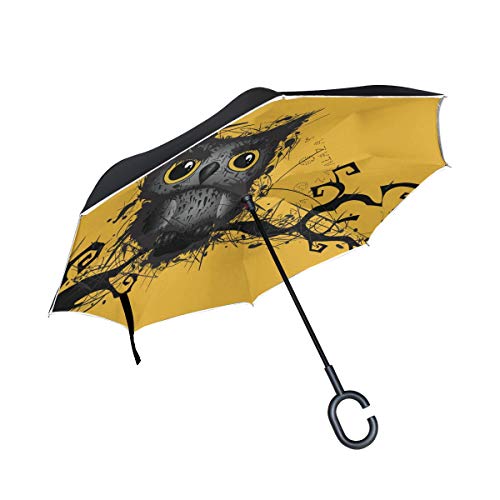 ISAOA Doppelschichtiger umgekehrter faltbarer Regenschirm, selbststehender und umgekehrter Autoschirm, rauer Grungy Eule, winddichter Regenschirm, mit UV-Schutz ISAOA Doppelschichtiger umgekehrter faltbarer Regenschirm, selbststehender und umgekehrter Autoschirm, rauer Grungy Eule, winddichter Regenschirm, mit UV-Schutz von ISAOA