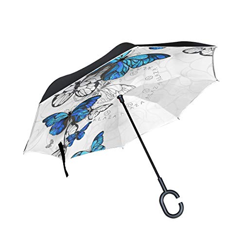 ISAOA Gro?er umgekehrter faltbarer Regenschirm, doppellagig, winddicht, UV-Schutz, Regenschirm, f¨¹r den Au?enbereich, C-f?rmiger Griff, selbststehend, fliegende Schmetterlinge, Morpho Regenschirm ISAOA Gro?er umgekehrter faltbarer Regenschirm, doppellagig, winddicht, UV-Schutz, Regenschirm, f¨¹r den Au?enbereich, C-f?rmiger Griff, selbststehend, fliegende Schmetterlinge, Morpho Regenschirm von ISAOA