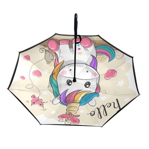ISAOA Großer Regenschirm, umgekehrter Regenschirm, winddicht, doppellagig, umgekehrt, faltbarer Regenschirm für Auto, Regen, Outdoor, C-förmiger Griff, niedliches Einhorn-Pferd, ISAOA Großer Regenschirm, umgekehrter Regenschirm, winddicht, doppellagig, umgekehrt, faltbarer Regenschirm für Auto, Regen, Outdoor, C-förmiger Griff, niedliches Einhorn-Pferd, von ISAOA