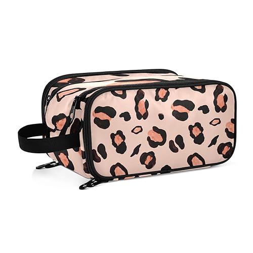 Leopardenhaut Nahtlos auf warmem Pfirsichrosa Hintergrund Reise Kulturbeutel für Frauen Mädchen Männer Tragbare wasserdichte Waschtasche Kosmetiktasche Make-up Fall, #13, Einheitsgröße, Beauty Case von ISAOA