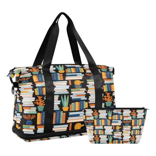 Sporttasche, Reisetasche, Reisetasche, Wochenendtasche, Übernachtungstasche, mit Nassfach, Schuhfach und Kulturbeutel, bunte Bücher für Damen und Herren, multi Sporttasche, Reisetasche, Reisetasche, Wochenendtasche, Übernachtungstasche, mit Nassfach, Schuhfach und Kulturbeutel, bunte Bücher für Damen und Herren, multi von ISAOA