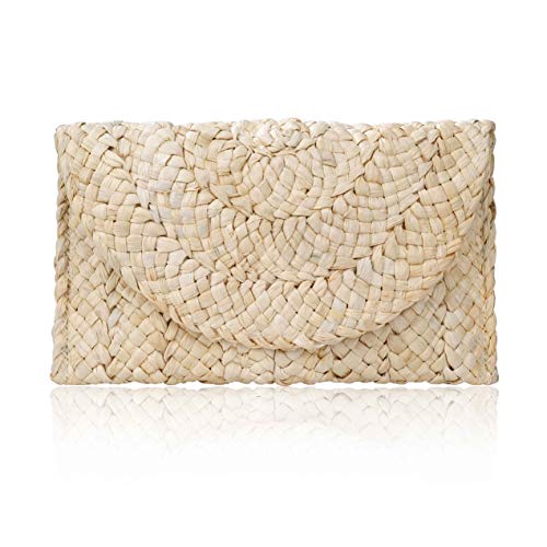 ISIYINER Stroh Clutch Handtasche, Damen Kupplung Geldbörse Umschlag Tasche Flache Korbtasche Sommer Strandtasche Große Brieftasche Boho-Stil für Damen von ISIYINER