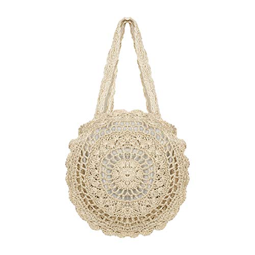 ISIYINER Stroh Handtasche Sommer Strandtasche Runde Vintage Handarbeit Umhängetasche Kreis Böhmische Handgewebt Schultertaschen für Frauen Reisen Urlaub Freizeit Geflochten Tasche von ISIYINER