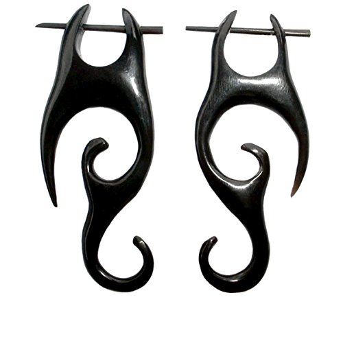 ISLAND PIERCINGS Tribal Ohrringe Hänger aus Horn schwarz Handarbeit ER015 von Island Piercings