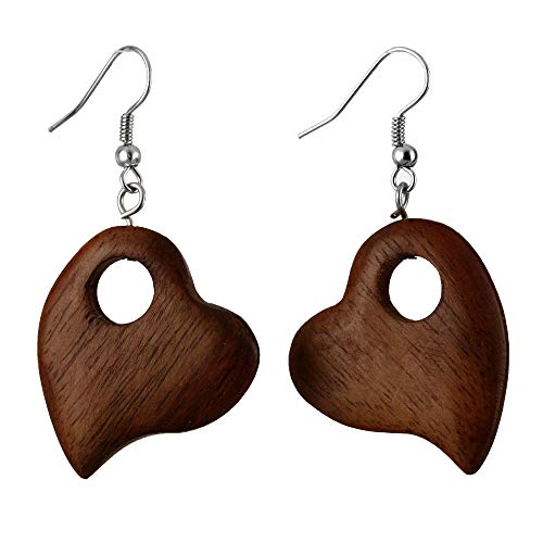 ISLAND PIERCINGS handgefertigte Ohrringe Herz Herzen Hänger aus Holz ER291 von Island Piercings