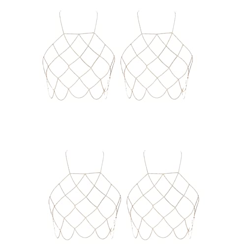 ISTOVO 4X Damen Neckholder Mesh Körper Kette Bralette Bikini Bh Halsketten Stomachers (Golden) von ISTOVO