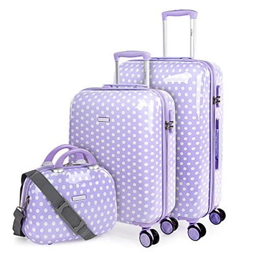 ITACA - Kinderkoffer Mädchen - Kinder Kofferset. Kinderkoffer mit Rollen - 4 Rädrig Reisekoffer Kinder. Langlebiger Kinder Trolley. Reisekoffer für Kinder 702400B, Mauve Punkte von ITACA