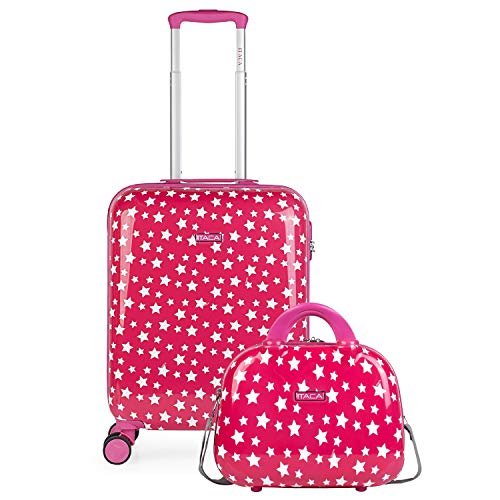 ITACA - Koffer Kinder Jungen Starre Kinder Koffer Leichte - Kinderkoffer Jungen für Flugzeugkabine Koffer Kinder Mädchen mit 4 Rädern - Koffer für Kinder 55x40x20 - Kinderkoffer Mädchen Kombi, Fuchsia von ITACA