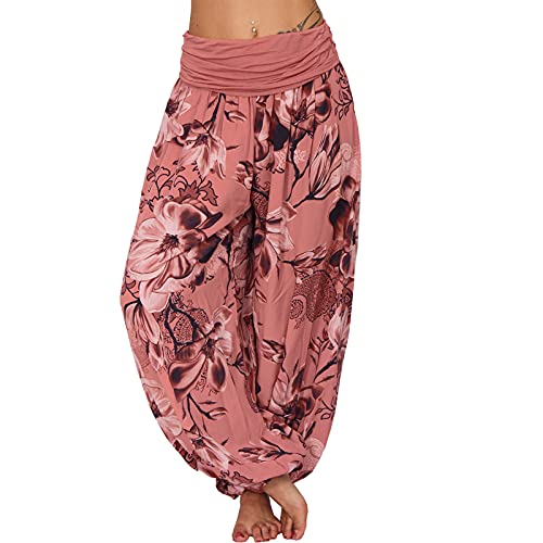 ITALY MODA Aladinhose Damen Haremshose leichte Sommerhose Blume Rose XS-L (XS-L, Apricot Blume), 80 von Italy Moda