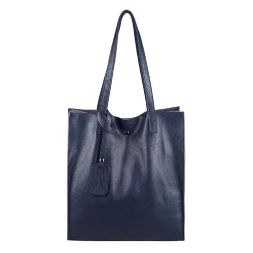 Damen Leder Tasche Set 2in1 Shopper Schultertasche HOBO Bag Umhängetasche Schmucktasche DIN-A4 Dunkelblau-Navy von ITALYSHOP24.COM