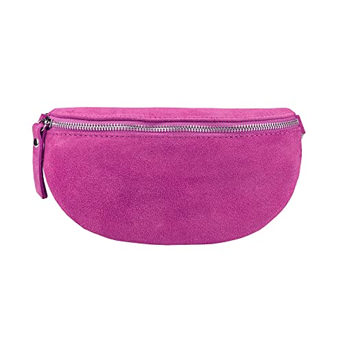 Made in Italy OBC Damen Leder Tasche Gürteltasche Crossbody Hüfttasche Bauchtasche Hüfttasche Umhängetasche Cross-Over Bodybag Schultertasche Handytasche Geldtasche (Pink (Wildleder)) von ITALYSHOP24.COM