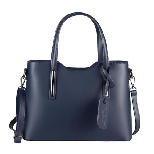 OBC Made IN Italy Damen Echt Leder Tasche Business Shopper Schultertasche Handtasche Ledertasche Umhängetasche Rindsleder Freizeittasche Blau von ITALYSHOP24.COM