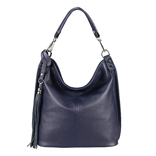 OBC Made IN Italy Damen Echt Leder Tasche Business Shopper Schultertasche Ledertasche Umhängetasche Handtasche Echtleder (Dunkelblau) von ITALYSHOP24.COM