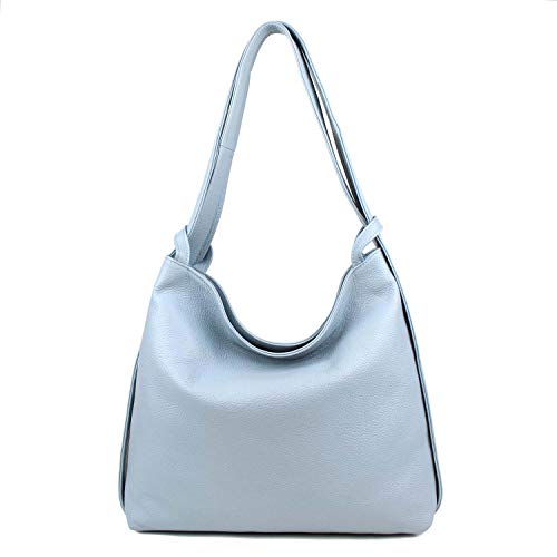 ITALYSHOP24.COM OBC Damen Tasche Rucksack 2 in 1 Umhängetasche Schultertasche Umhängetasche Daypack Leder Rucksacktasche Shopper Backpack Freizeitrucksack (Hellblau (echtes Leder)) von ITALYSHOP24.COM